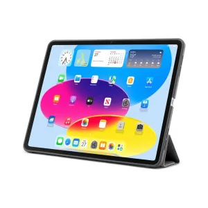 Étui gris Pipetto pour iPad 10,9 avec support pliable, montrant un iPad dans un étui folio de protection