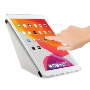 Étui Pipetto iPad 10.2 Metallic Origami en or rose, présenté plié en support avec l’écran de l’iPad visible