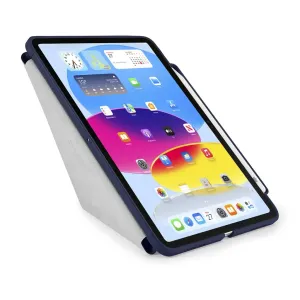 Étui Pipetto Origami No3 pour iPad 10,9" en bleu foncé, plié en support avec rangement pour Apple Pencil