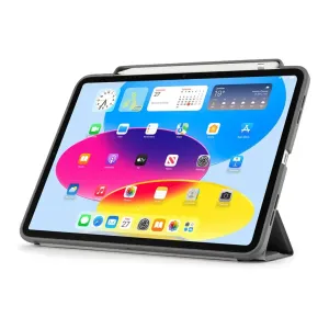Coque Pipetto iPad 10,9 en gris foncé, avec support folio pliable et rangement pour stylet pour iPad 10e génération.