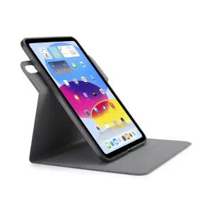Pipetto roterende foliodeksel for iPad 10,9-tommers i svart, brettet til et stativ med nettbrettet i stående modus.
