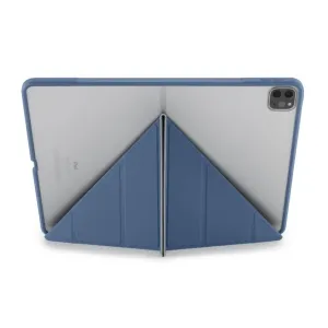 Pipetto Origami No1 iPad Pro 12.9-deksel med sammenleggbart stativ, vist på en iPad i blått