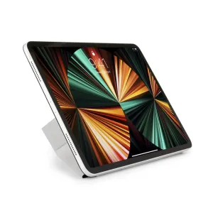 Étui folio Pipetto Origami No4 pour iPad Pro 12,9 pouces en position de support, gris clair