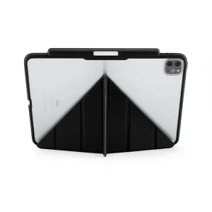 Coque Pipetto Origami No3 noire pour iPad Pro 11 pouces, présentée avec support dépliable et coque arrière de protection