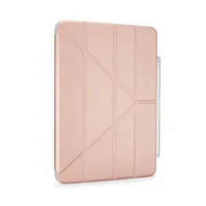 Pipetto Origami No3 iPad Air 13 ümbris metallikroosas toonis, kokkupandava kaane ja geomeetrilise mustriga