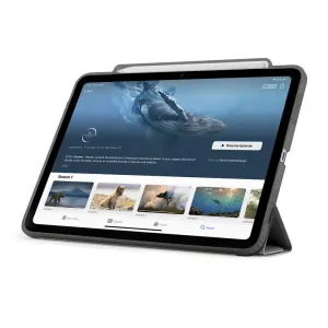 Étui Pipetto Origami No3 pour iPad Pro 11 gris, présenté ouvert en position de support avec rabat de protection