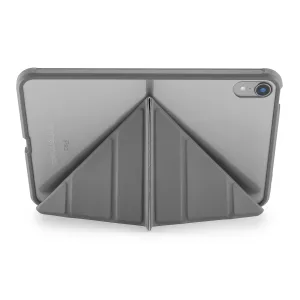 Coque Pipetto pour iPad mini 6 avec support pliable façon origami et découpe pour caméra arrière en gris foncé