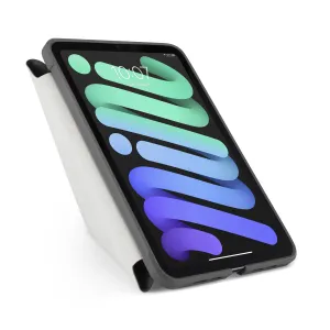 Étui Pipetto iPad mini 6 Origami No1 gris, présenté plié en support mains libres avec couverture folio protectrice