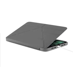 Étui pliable Pipetto iPad mini 6 Origami No1 gris foncé, présenté partiellement ouvert sur un iPad mini