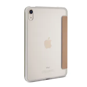 Étui Pipetto Origami pour iPad mini 6 en or rose, avec dos transparent et rabat pliable faisant office de support.