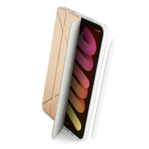 Étui pliable Pipetto Origami pour iPad mini avec fonction support, présenté en or rose avec Apple Pencil à côté