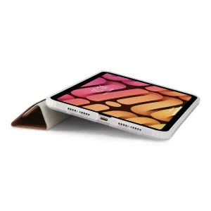 Étui Pipetto Origami pour iPad mini en or rose transparent, présenté avec la fonction support plié