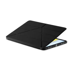 Étui Pipetto Origami No1 noir pour iPad 10e génération, présenté en position support avec rabat pliable