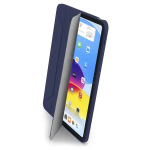 Pipetto iPad 10,9" Origami No1 foliodeksel i mørkeblått, åpent med nettbrettet inni og beskyttelsesdeksel