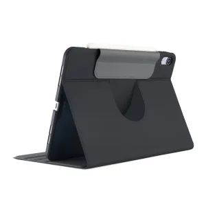 Pipetto roterende folioetui til iPad Air 11 i sort, vist i stativtilstand med holder til stylus