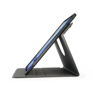 Pipetto roterende foliocover til iPad Air 11 i sort, foldet som stander til visning i liggende format