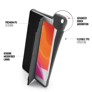 Étui folio de protection Pipetto pour iPad 10,2" en noir et gris, avec absorption des chocs, doublure en microfibre et rabat pliable
