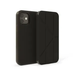 Étui folio noir Pipetto Origami Folio pour iPhone 12 Pro Max, ouvert avec support au design géométrique