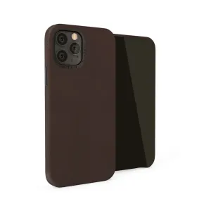 Étui magnétique en cuir Pipetto pour iPhone 12 Pro Max marron, présenté ouvert avec logo en relief