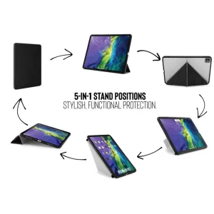 Pipetto iPad Air 4 Origami 5-in-1 case infographic showing multiple stand positions and protective folding cover.