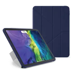 Pipetto iPad Air 4 Origami 5-in-1 stand case in navy blue, shown folded open with iPad in viewing mode