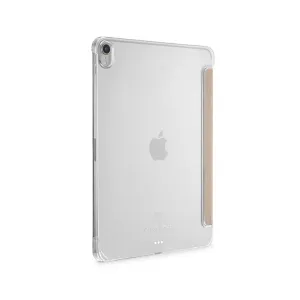 Pipetto iPad Pro 11-inch Origami Case in Gold/Clear, shown on the back of an iPad with clear protective cover and side flap.