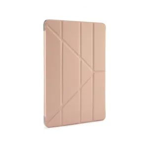 Pipetto Origami iPad Pro 11-tolline ümbris roosakuldses toonis, geomeetrilise volditava kaanega valgel taustal