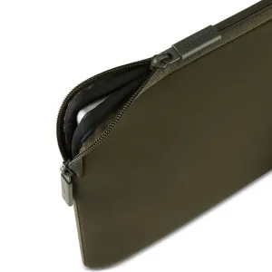Pipetto olive green MacBook sleeve with zip closure and padded black interior, slim fit protection