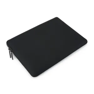 Pipetto melns MacBook futrālis ar noapaļotiem stūriem, mīksta auduma ārpusi un divvirzienu rāvējslēdzēju