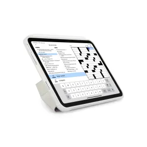 Pipetto iPad mini 7. generasjon Origami No1-deksel i gjennomsiktig klar utførelse med sammenleggbar støtte på hvit bakgrunn
