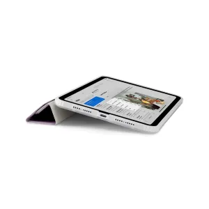 Pipetto iPad mini-deksel i metallisk lilla, brettet til et stativ med gjennomsiktige beskyttelseskanter