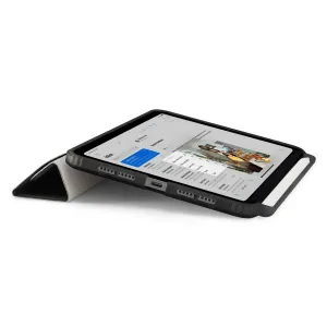 Pipetto iPad Mini Origami No3 musta värvi ümbris, näidatud aluse režiimis koos kokkupandava folio-kaanega