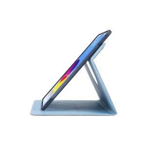 Pipetto Origami No6-stativetui for iPad Air i mørkeblått, brettet til et trekantet visningsstativ.