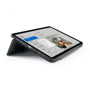 Pipetto Origami No6 stativetui til iPad Air i svart, brettet som et visningsstativ i liggende format