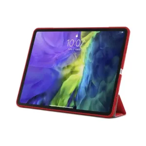 Pipetto Origami Shield-cover til iPad Air, der viser et rødt beskyttelsesetui med foldbart stativ