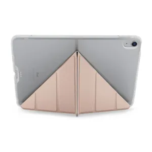 Funda Pipetto Origami No1 para iPad Air 13 en rosa metalizado, mostrando el soporte plegable y la parte trasera protectora transparente.