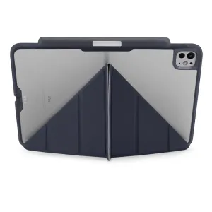 Pipetto Origami No3 Pencil Case, skirtas iPad Pro 13, tamsiai mėlynos spalvos, rodomas ant iPad su trijų dalių atverčiamu dėklu
