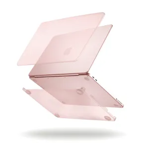 Pipetto genomskinliga skalpaneler i hårt skal runt en MacBook Air, med frostat genomskinligt övre och nedre skal.