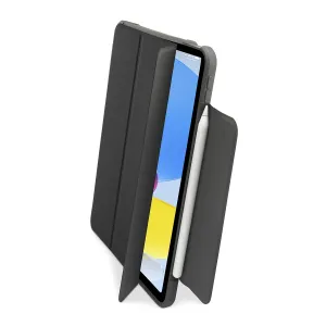 Pipetto rugged folio case on iPad with raised edge protection and Apple Pencil holder, shown open