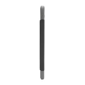 Pipetto iPad Rugged 360 Folio Case in black and grey, shown in side profile with protective corner edges.