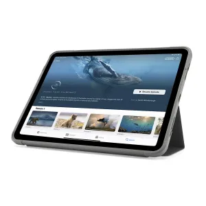 Pipetto rugged 360 folio case on iPad in landscape, folded into a stand, with raised protective border.