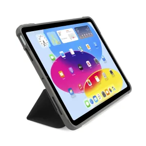 Pipetto rugged folio case for iPad 10th generation, with raised bumper and stand for hands-free viewing.