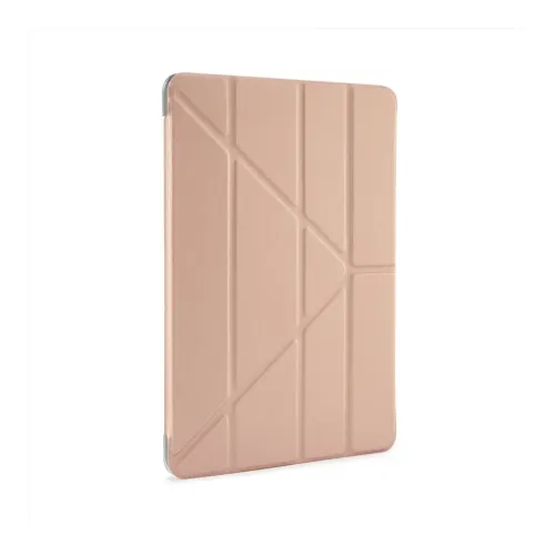 rose gold iPad Pro 11" case with origami-embossed front cover, slim profile and visible transparent edge at the corner.