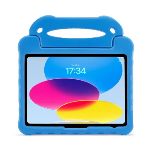Pipetto iPad-Hülle in Blau mit Griff und 2-in-1-Ständer, robuste Schutzhülle aus Schaumstoff für Kinder