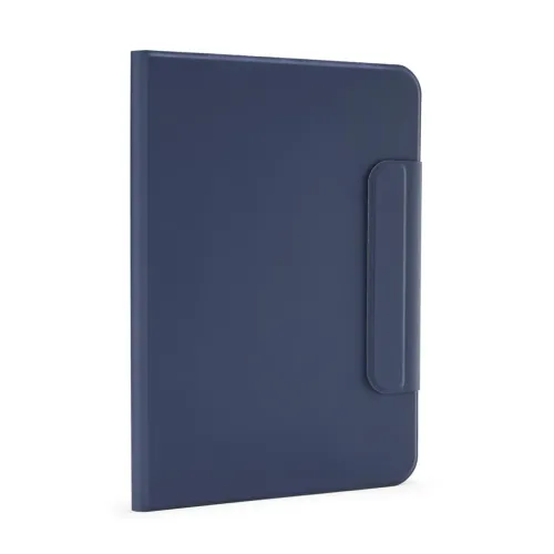 Tumesinine iPad Airi folio ümbris sileda pinna, ümardatud nurkade ja õhukese profiiliga, näidatud suletud vertikaalse serva klapiga paremal küljel.