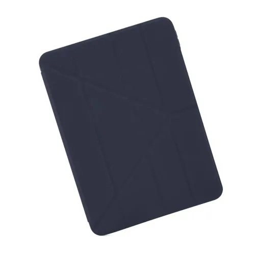 Pipetto Origami No1 iPad Pro 11 case in dark blue, front view with foldable origami pattern, profile and rounded corners.