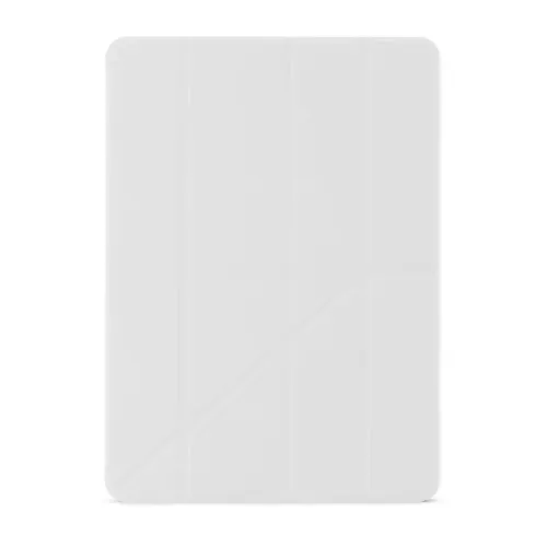 iPad Pro 11 case in white with origami folded front, slim rectangular shape with rounded corners and tight panel grooves.