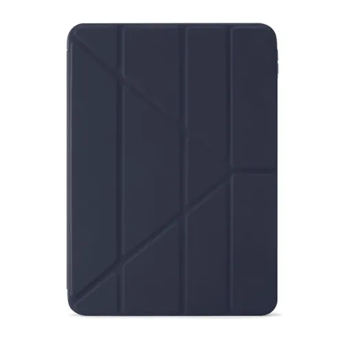 Dunkelblaue iPad Pro 11 Hülle mit origamigefalteter Vorderseite, schlankem Profil und abgerundeten Ecken, geschlossen und von vorn gezeigt.