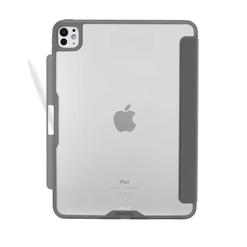Pipetto Origami No3 iPad Pro 11 Hülle in Grau mit transparenter Rückseite, Kameraausschnitt, Kantenschutz und Pencil-Fach links