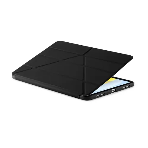 Pipetto svart Origami No1-fodral för iPad 10th Gen, visat i stativläge med vikbart lock